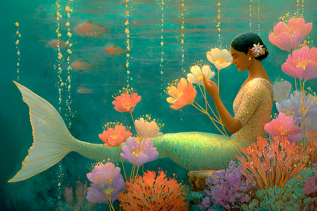 Free ai generated mermaid underwater illustration