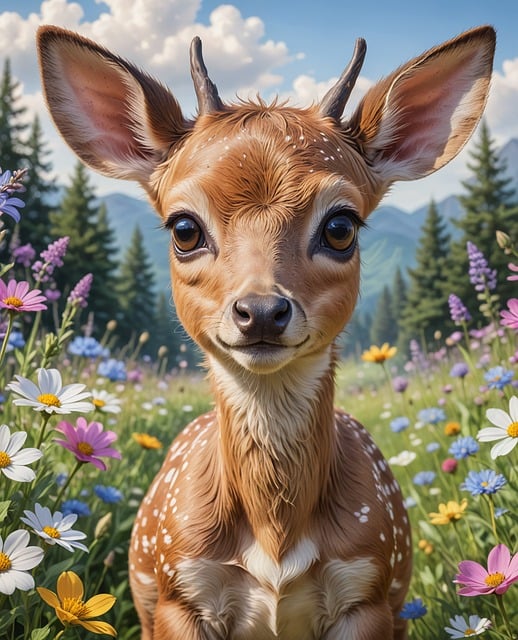 Ai Generado, Ciervo, Flores, Primavera