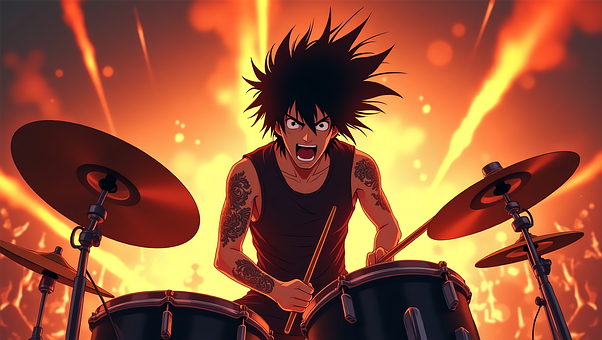 Anime, Karikatur, Japanisch, Trommel