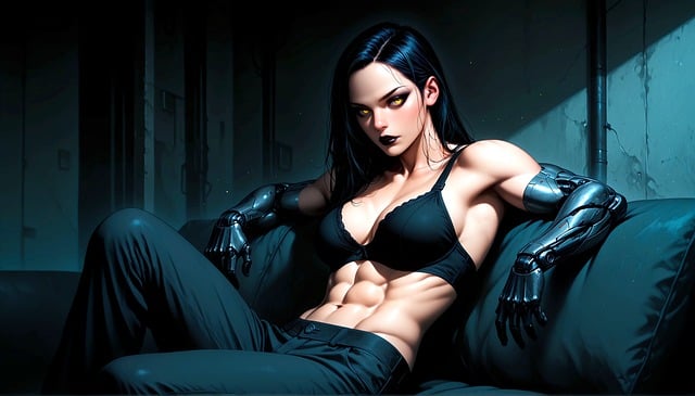 Free cyborg strong woman futuristic illustration
