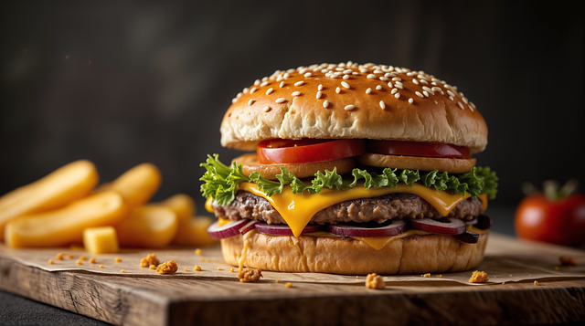 Burger, Cheddar, Fleisch, Lebensmittel
