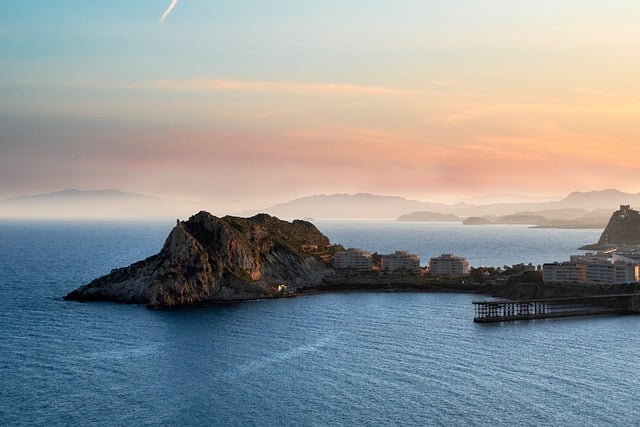mountain, sea, sunset, fog, mist, nature, clouds, landscape