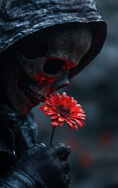 Free ai generated skull flower illustration