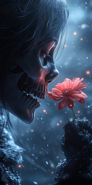Free skull flower death illustration