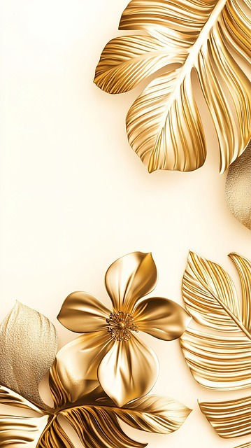 Gold, Blätter, Blumen, Tropisch, Beige