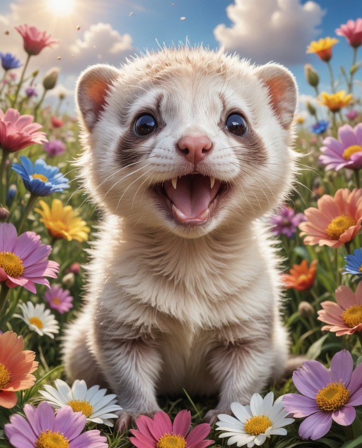 Ai Generado, Hurón, Flores, Primavera
