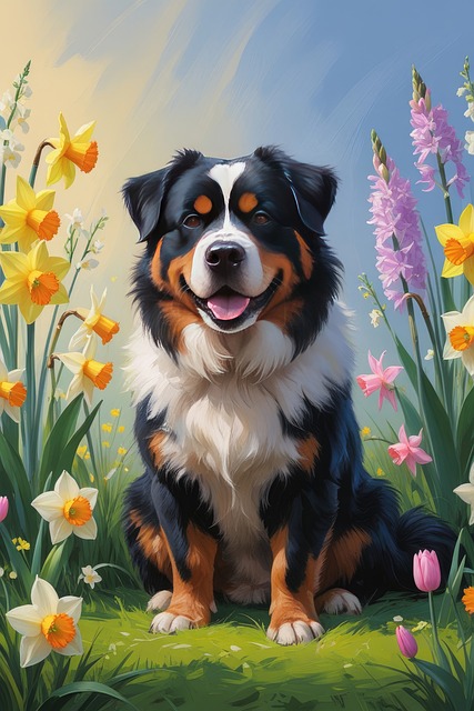 Montaña Bernés, Perro, Flores, Primavera