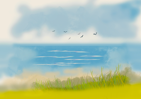 Landschap, Natuur, Illustratie, Zee