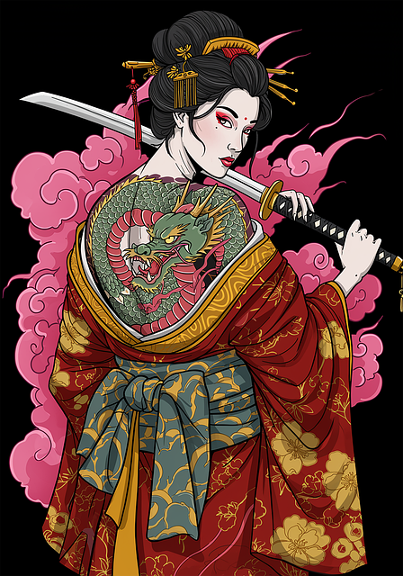 Geisha, Samurai-Frau, Katana