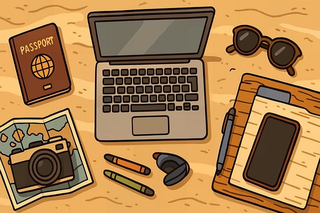 Free travel planning laptop illustration