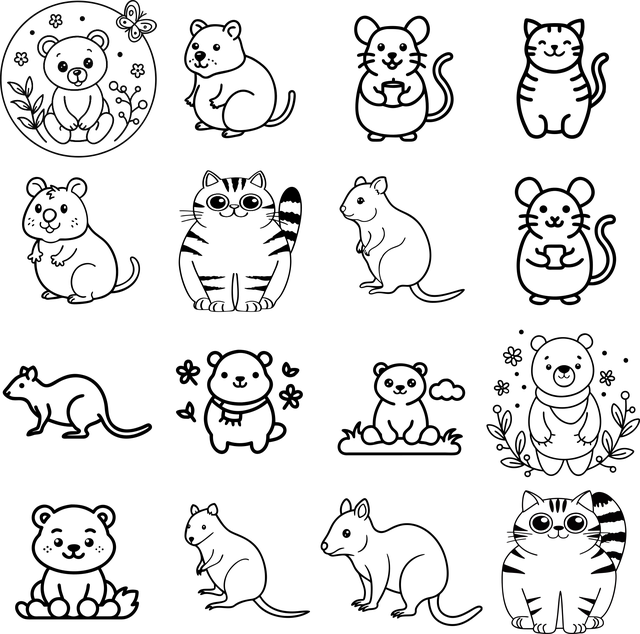 Free Cute Baby Animal Coloring Page vector and picture