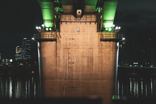 Flod, Hangang, Korea, Seoul, Bygninger
