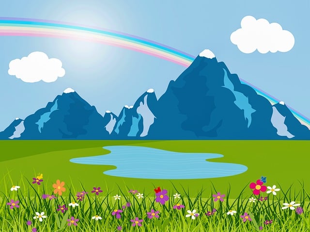 Free mountains flowers spring illustration