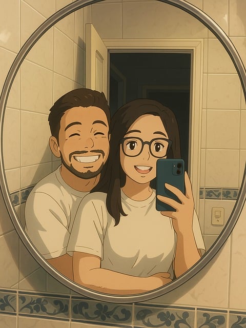 Cuplu, Oglindă, Selfie, Baie, Dragoste
