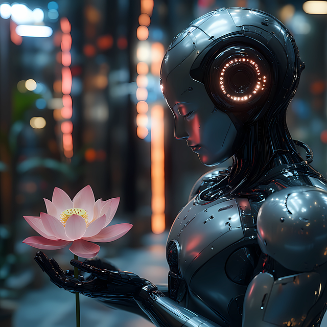 Free ai generated robot flower illustration
