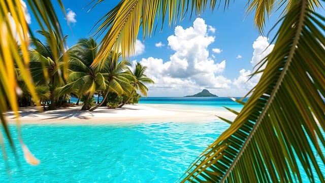 Free tropical beach palm trees beach scene illustration
