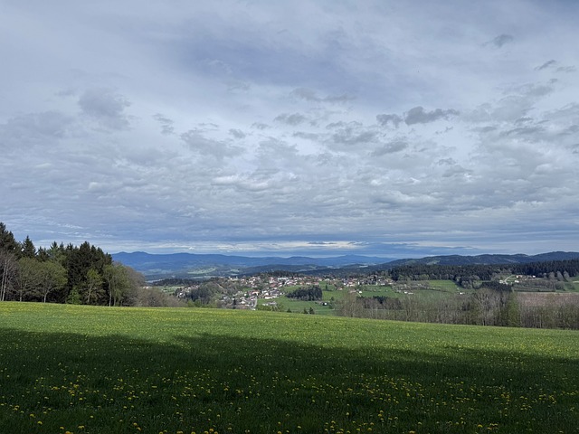 Dorf, Landschaft, Himmel, Wolken, Natur