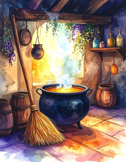 Free ai generated witch kitchen illustration
