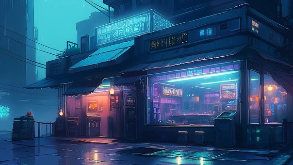 Cyberpunk, Hintergrund, Urban, Stadt