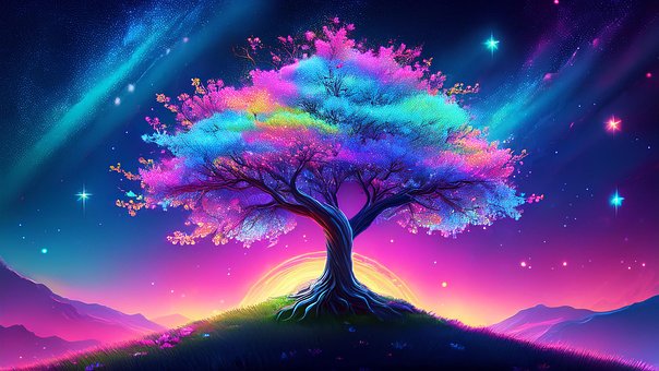 Kirschbaum, Regenbogen, Bunt