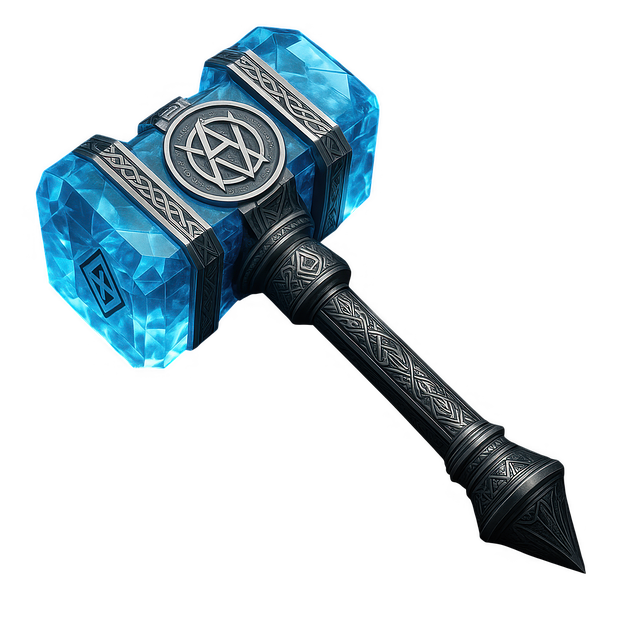 Free ai generated war hammer blue crystal weapon illustration