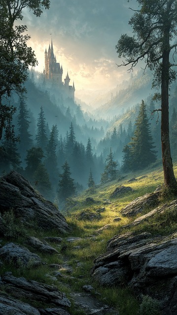 Free ai generated mountains castle illustration