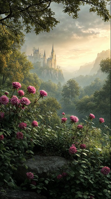 Free ai generated castle mountains illustration