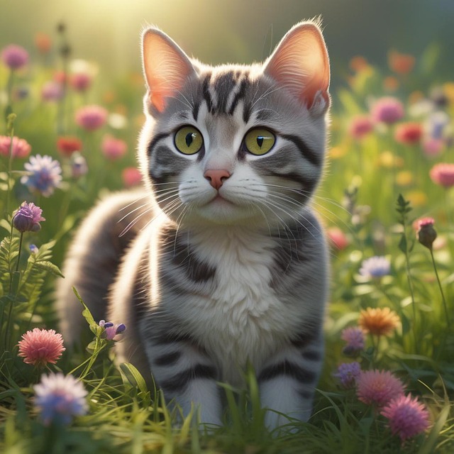 Free ai generated cat floral background illustration