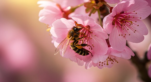 Bij, Insect, Bloemen, Bloesem, De Lente