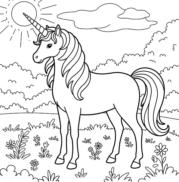 Free Unicorn Coloring Page illustration and picture
