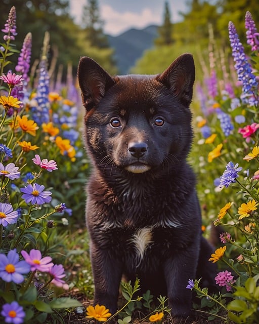 Free ai generated dog flower illustration