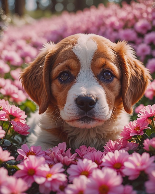 Ai Generert, Hund, Blomster, Vår, Natur