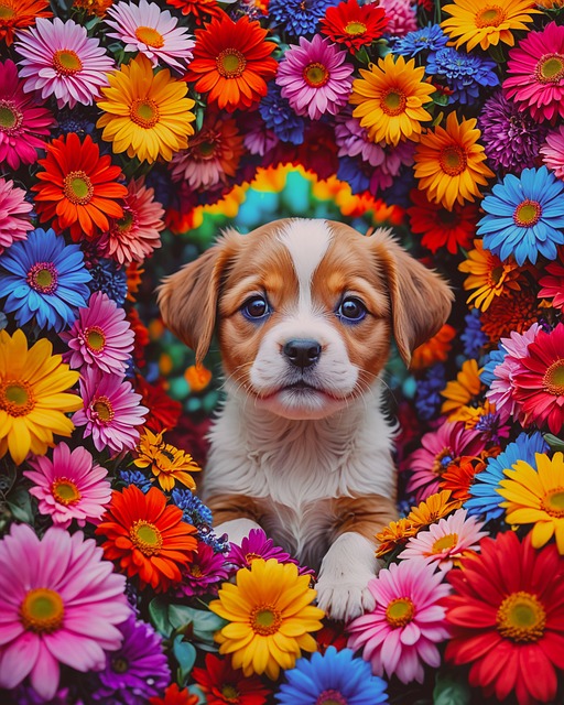 Ai Generiert, Hund, Blumen, Frühling