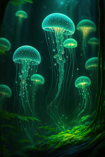 Free ai generated jellyfish bioluminescent illustration