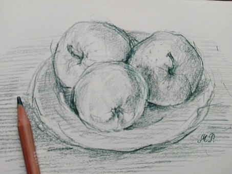 Tekening, Appels, Schetsen, Potlood