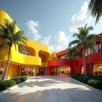 Gelb, Rot, Gebäude, Modern, Architektur