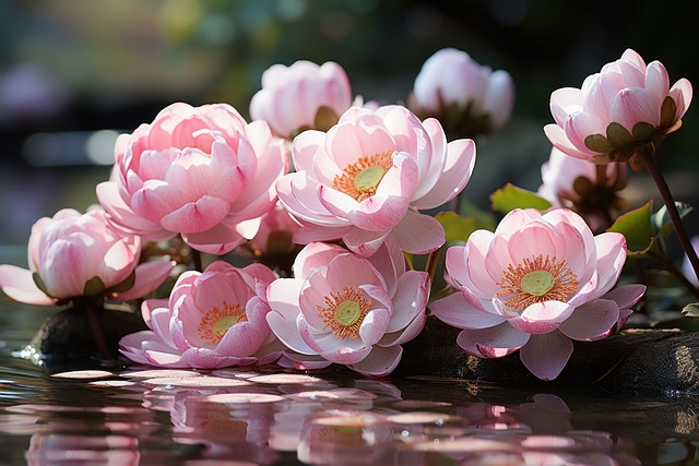 Free blossoms reflections water illustration