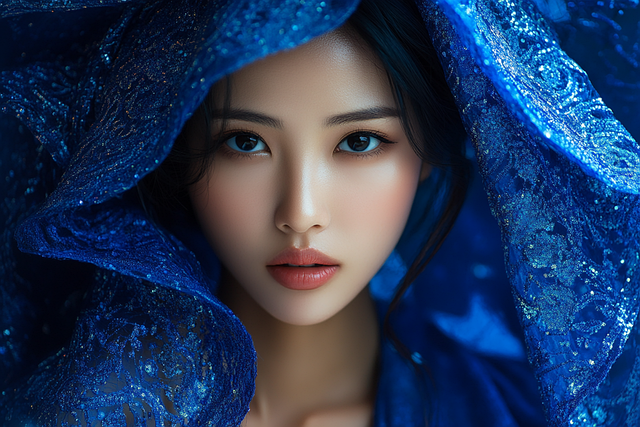 Free woman blue shawl illustration
