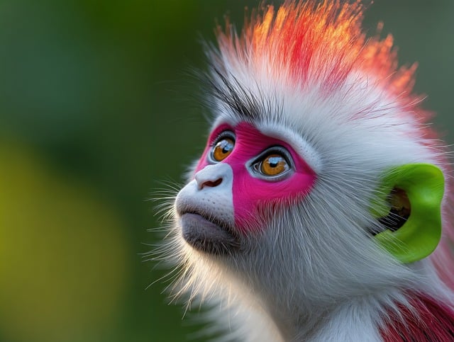 Monkey, Primat, Hvid Pels, Rød Kam