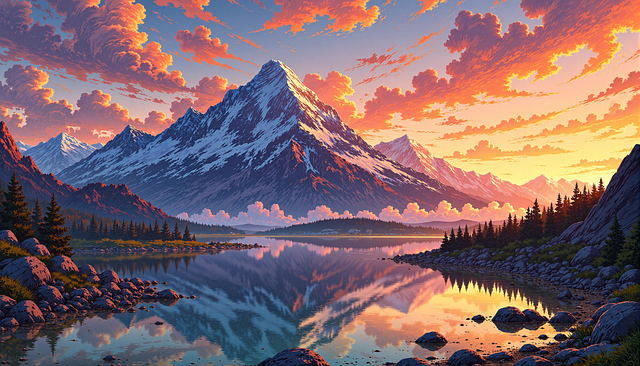 Free ai generated mountains lake illustration