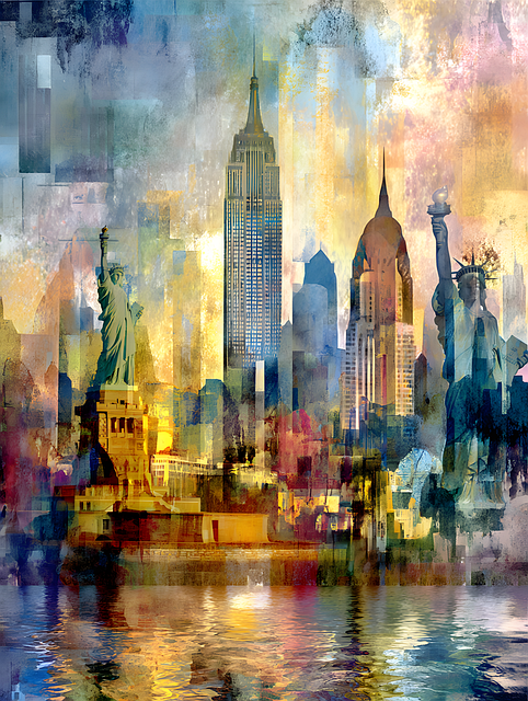 Frihetsgudinnen, Nyc, New York, Skyline