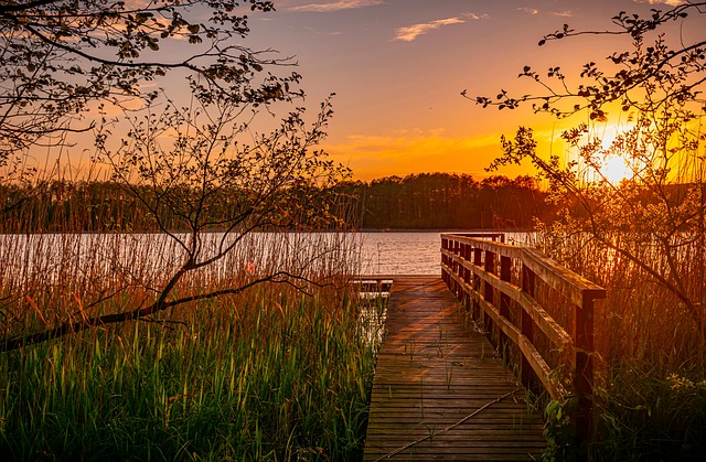 Solnedgang, Landskab, Sø, Himmel, Mørk