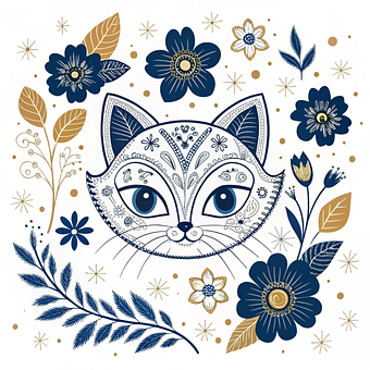 Free Cat Floral illustration and picture