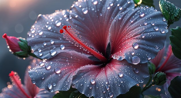 Ai Generiert, Hibiskus Blume, Tautropfen