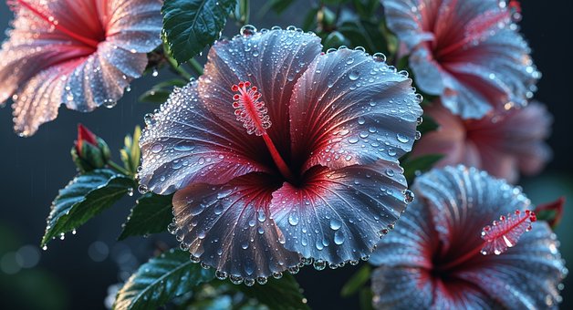 Ai Generiert, Hibiskus Blume, Tautropfen