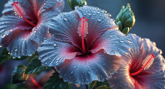 Ai Generiert, Hibiskus Blume, Tautropfen