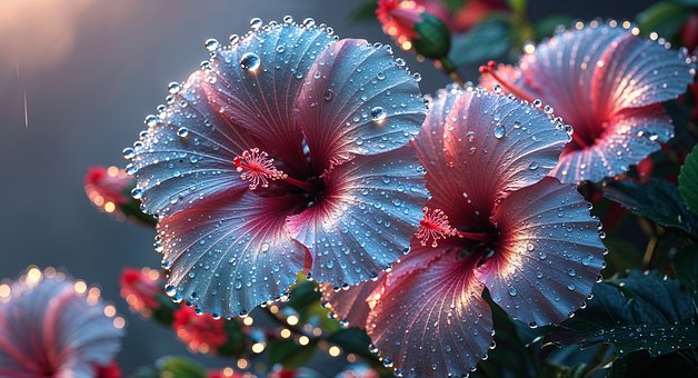 Ai Generiert, Hibiskus Blume, Tautropfen