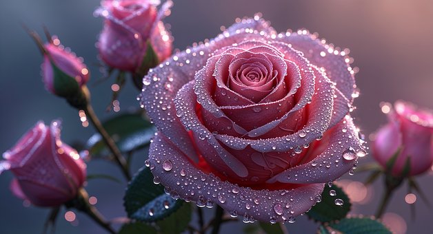 Ai Generiert, Blumen, Tau, Rosen