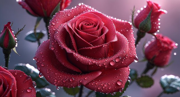 Ai Generiert, Rote Rosen, Morgentau