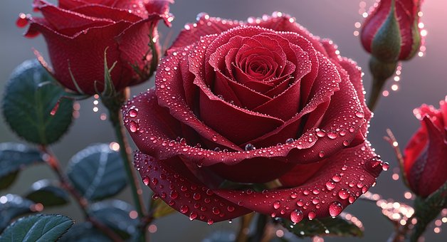 Ai Generiert, Blumen, Tau, Rosen